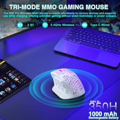 SOLAKAKA SM809 Pro Gaming Mouse with 9 Side Buttons,24000 DPI RGB Mouse for Gamer,16 Programmable Macros MMO Mouse (Wireless, 1-white2) - color: 1-white2