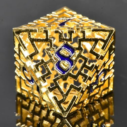 Hollow Metal The Lost Maze DND Dice Set with an Iron Box for DND COC Role Playing dice Games and Board Games Gift (Glod) - color: Metal Maze Gold