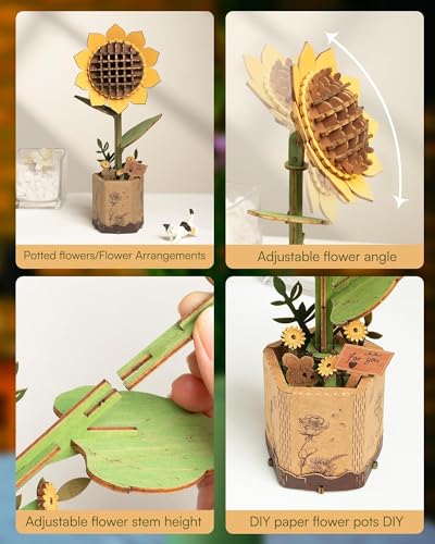 3D Flower Wooden Puzzles for Adults-Sunflower, DIY Wooden Flowers Model Kit Building Set Crafts Birthday Gifts,Artificial Botanical Collection Creative Gift Ideas/Housewarming Decor(86PCS) - style: TW - Sunflower