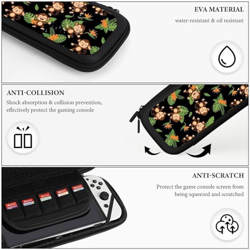 PPIKTC Hard Shell Carrying Case with 15 Game Card Slots, Protective Bag Compatible with Nintendo Switch, Green Leaves Cute Funny Monkey - color: Design (218)