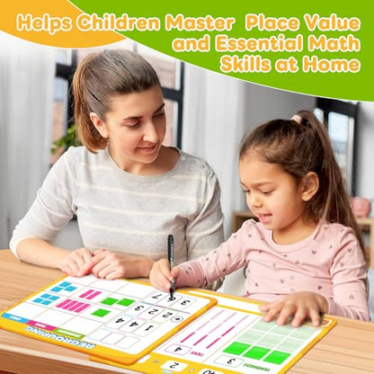 12 Packs Dry Erase Place Value Chart, Math Games for Kids Addition and Subtraction Flash Cards, White Board Math Manipulatives 1st 2nd 3rd Grade Teacher Classroom Must Haves Homeschool Supplie