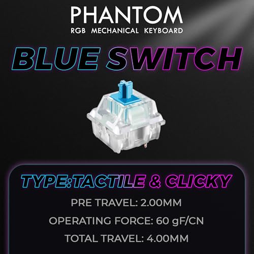 TECWARE Phantom 87 Key RGB Mechanical Gaming Keyboard | Outemu Blue Switch | 16.8M Color LED Lighting | 18 Pre-Set | Low Latency | N-Key Rollover | Software Customizable Keys | Wired USB Connection - color: Blue Switch