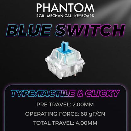 TECWARE Phantom 87 Key RGB Mechanical Gaming Keyboard | Outemu Blue Switch | 16.8M Color LED Lighting | 18 Pre-Set | Low Latency | N-Key Rollover | Software Customizable Keys | Wired USB Connection - color: Blue Switch