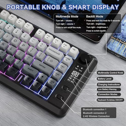 ZIYOU LANG M75 Wireless Gaming Keyboard, RGB Backlit Rechargeable 2000mAh Battery, Small Membrane But Mechanical Feel Keyboard with Smart Display & Knob, PBT Gradient keycaps for PC, MAC-Moonlit Night - color: Moonlit Night