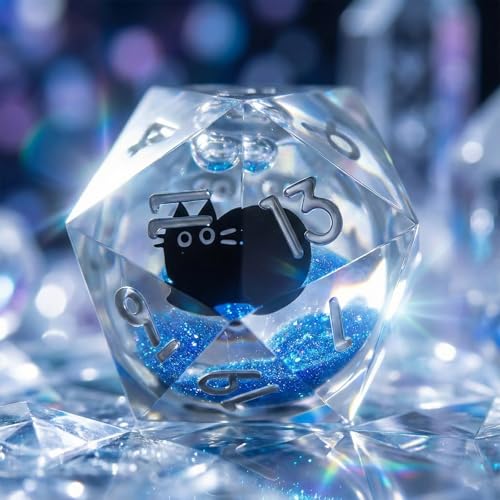 Liquid Core Dice,Cat DND Dice Set with Box,7Pcs Resin Dungeons Dragons D and D Dice, Sharp Edge Role Playing Game Dice D20 D12 D10 D8 D6 D4. (Blue) - color: Blue