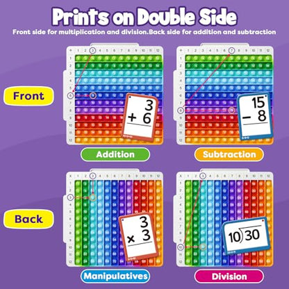 Torlam Math Flash Cards Math Board,Math Games Manipulatives Times Table Chart Fun Learning Interactive Practice Kit for Kids,Multiplication,Division,Addition,Subtraction Flash Card Pack Toys for Kids - style: 332 Flash Cards+Math Board+Dice+Storage Bag+Pe