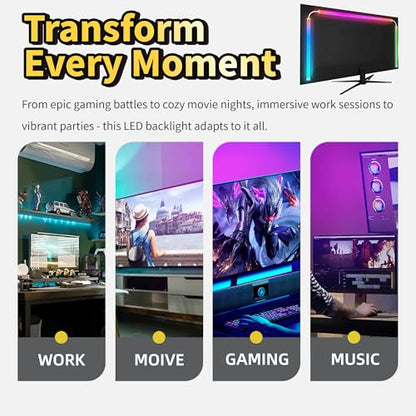 RGB Monitor Backlight for 34 Inch Ultrawide Monitors (21:9), Screen Sync Ambient Lighting Kit with Dual USB Power, Music Mode, Dynamic Gaming Lights for Curved Screens (4 Sides - 34 inch) - size: 4 Sides - 34 inch
