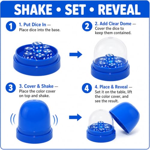2 Pack Dice Cups with Lids, 12 Dice, Blue and Green Shaker Set | 2 color-coded shakers with clear domes and 12 dice for cleaner, easier rolling at home, school, or on the go.