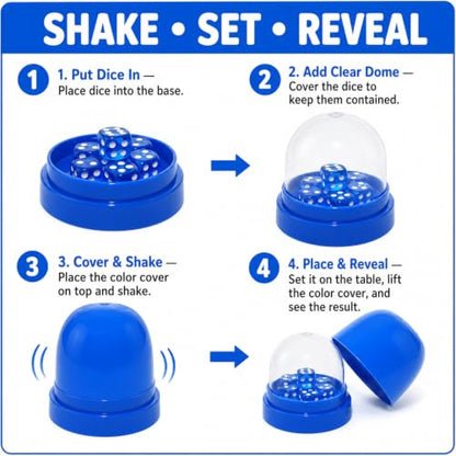 2 Pack Dice Cups with Lids, 12 Dice, Blue and Green Shaker Set | 2 color-coded shakers with clear domes and 12 dice for cleaner, easier rolling at home, school, or on the go.