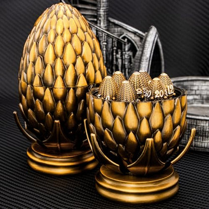 ARUOHHA DND Metal Dice Antique Gold Dragon Egg Dice with Rotating Dragon Egg Shell, Role Playing Game RPG Polyhedral D and D Dice Set D20 D12 D10 D8 D6 D4 - color: Ancient Gold