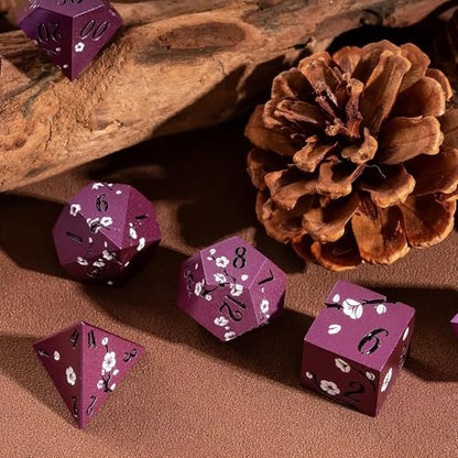UDIXI DND Metal Dice Set, Flower Solid Metal RPG Dice Set Purple for D&D | White Flower, Metal Case Packaging, Heavy Metal Dice, D&D Gift, for Dungeons and Dragons Role Playing Games Tabletop Games - color: Flower/Purpleblack