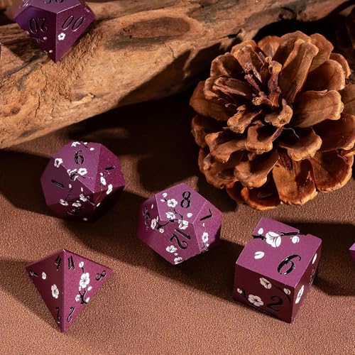 UDIXI DND Metal Dice Set, Flower Solid Metal RPG Dice Set Purple for D&D | White Flower, Metal Case Packaging, Heavy Metal Dice, D&D Gift, for Dungeons and Dragons Role Playing Games Tabletop Games - color: Purple-black