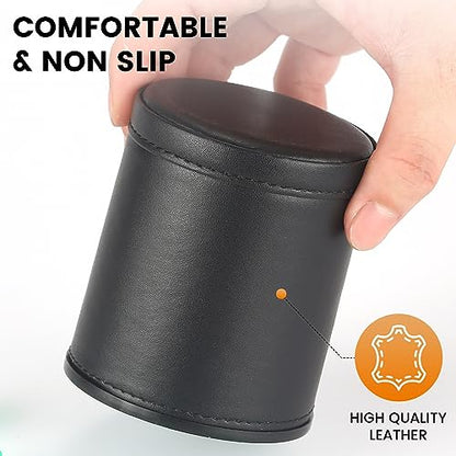 5 Pack PU Leather Dice Cups Velvet Felt-Lined Shaker Cups with 30 Dot Dice for Bar Party Yahtzee Farkle Dice Games - color: Multiple