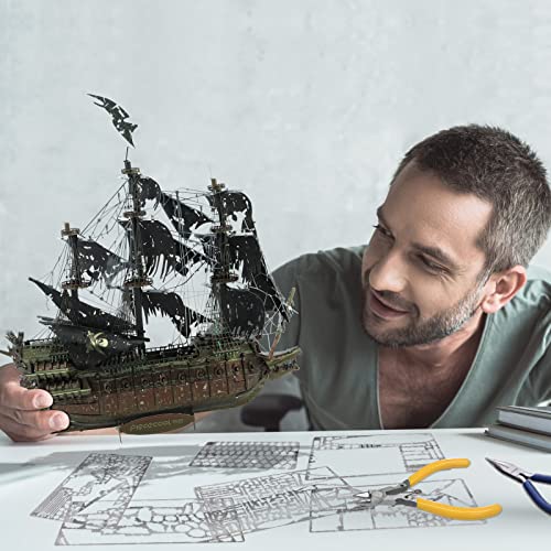 Piececool Metal 3D Puzzles for Adults, Flying Dutchman Pirate Ship Model Kits, 3D Watercraft Model Building Kit, DIY Craft Kits Difficult 3D Puzzles for Family Time, Great Christmas Birthday Gifts - color: Flying Dutchman