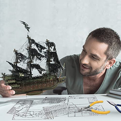 Piececool 3D Puzzles with DIY Tool Sets, Flying Dutchman Pirate Ship Model Building Kits, Difficult 3D Metal Puzzles for Adults, Great Christmas Birthday Gifts - color: Flying Dutchman Ship with Tool