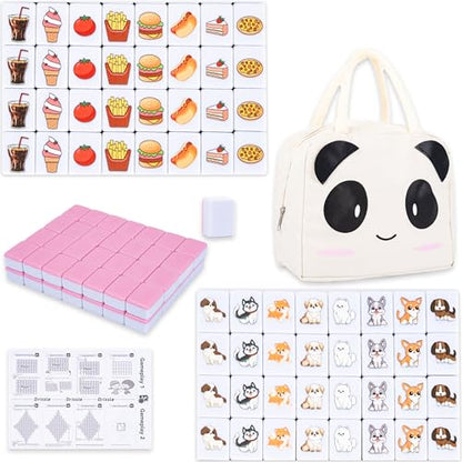 drizzle 65 Tiles Seaside Escape Blocks 30mm - Instruction Manual Panda Bag - Mahjong Tile Game Sets - color: Dog, size: 65 Tiles