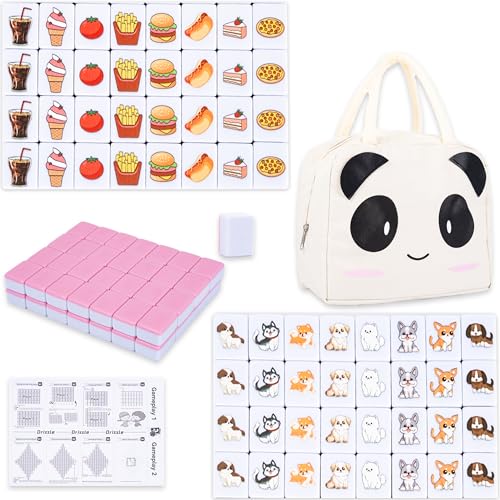 drizzle 65 Tiles Seaside Escape Blocks 30mm - Instruction Manual Panda Bag - Mahjong Tile Game Sets - color: Dog, size: 65 Tiles