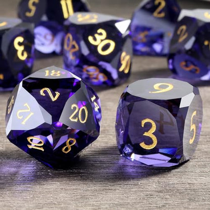 DNDND 7-Piece Glass Dice Set D&D- Multifaceted RPG Dice Set for DND, Tabletop Gaming, Collectors | Premium Gift Box & Durable Design (Dark Purple) - color: Dark Purple