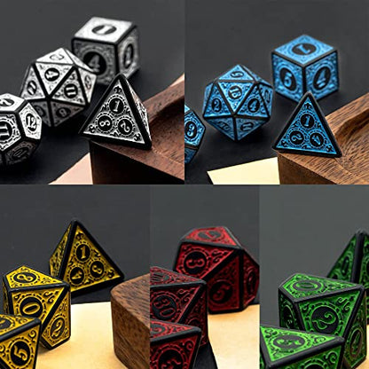 5 Sets Dice DND, Polyhedral Dice Set (35pcs) with Leather Dice Bag, D&D Dice Set for Dungeons and Dragons, RPG Table Games (Window Lattice Carved Series) - color: 5sets-window Lattice