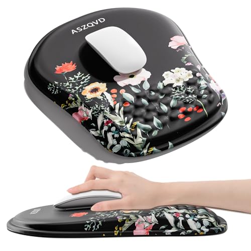 Mouse Pad with Wrist Rest, Ergonomic Mousepads with Wrist Support, Soft Lycra Fabric Memory Foam Office Desk Accessories for Comfort/Pain Relief/PC Gaming/Computer/Laptop (Black Flower) - color: Black Flower