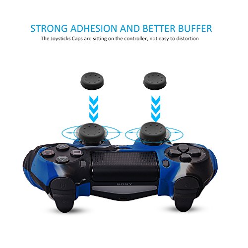 CHINFAI PS4 Controller DualShock4 Skin Grip Anti-Slip Silicone Cover Protector Case for Sony PS4/PS4 Slim/PS4 Pro Controller with 8 Thumb Grips (Camou-Blue) - color: Camou-blue