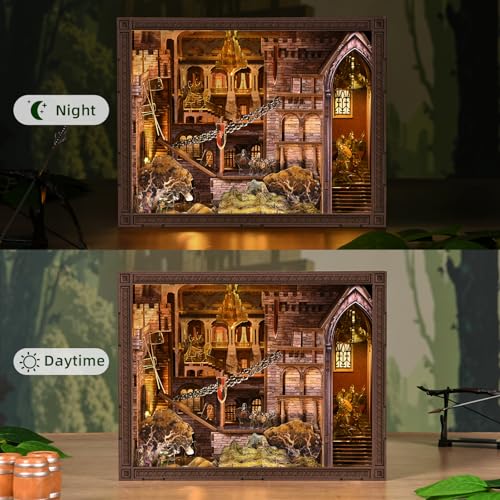 MiniCity Robin Hood Escape Book Nook Kit, Wooden Miniature House with LED | 351-piece wood/paper/plastic kit with LED and dust cover; glue/tools included; 8-10 hr project for shelf decor, ages 14+. - style: Robin Hood