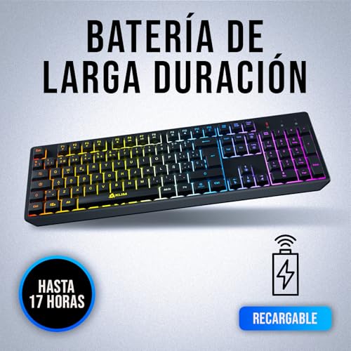 KLIM Chroma Wireless Spanish (España) Keyboard, RGB Backlit Wireless Keyboard, Rechargeable Battery, Quiet, Water-Resistant, Plug & Play for PC, Mac, PS4/PS5 - color: Black - Wireless (ES Layout)