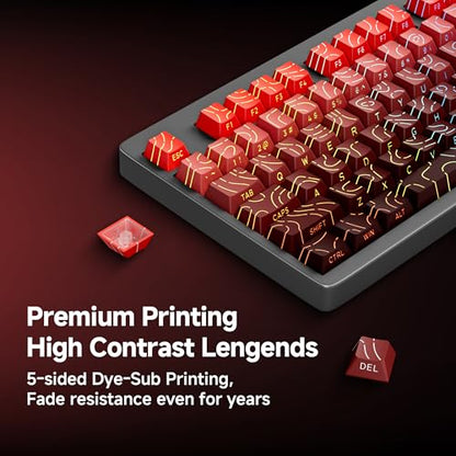 133 Aesthetic Topographic PBT Keycaps, No Tearing, Never Fade & Non-Slip, Modern RGB Backlit Red-to-Black Gradient Keycaps for Mechanical Keyboard - Ergonomic (Doubleshot, Fit for All MX Layout) - color: Black Red Gradient