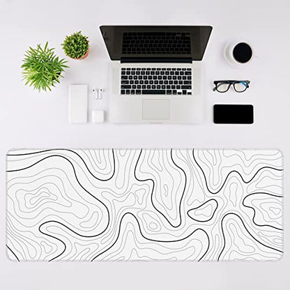 DIGSOM Mouse Pad Gaming, White with Black Topographic Line, 31.5x11.8in | XL Mouse mat, Smooth surface, Anti-slip rubber base, For keyboard and mouse, For home and office use - color: White with Black Line