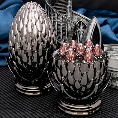 ARUOHHA DND Metal Dice Black Red Dragon Egg Dice with Rotating Dragon Egg Shell, Role Playing Game RPG Polyhedral D and D Dice Set D20 D12 D10 D8 D6 D4 - color: Black Red