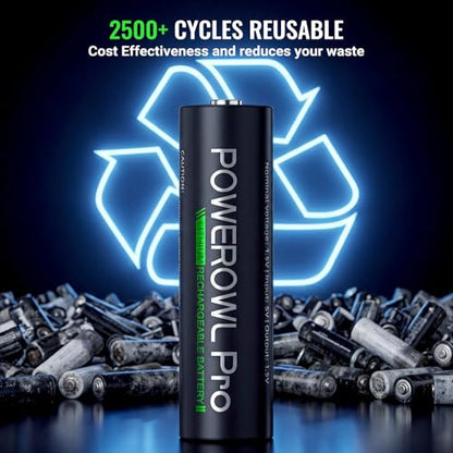POWEROWL Rechargeable Lithium AA Batteries 8 Pack with Charger, 1.5V 3600mWh Double A Battery with Li-ion/NiMH Charger Storage Box for Camera, Game Controller