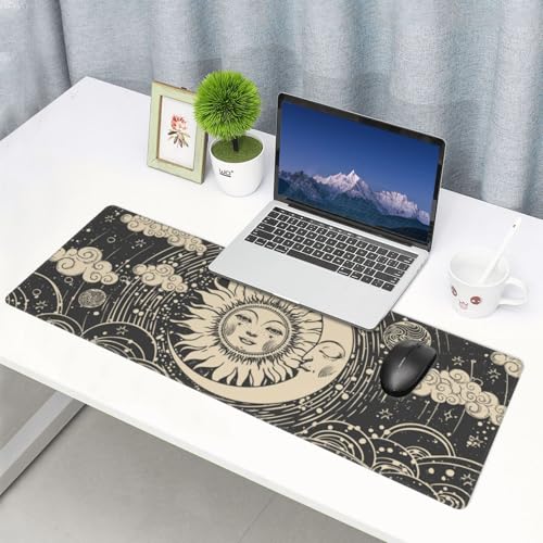 Large Gaming Mouse Pad Desk Mat, Astrology Retro Sun and Moon Extended Keyboard Mouse Pad Mousepad with Non-Slip Base and Stitched Edge Mouse Mat Desk Pad Mouse Pads for Desk Home Office, 31.5 x 11.8 - color: Astrology Retro Sun and Moon