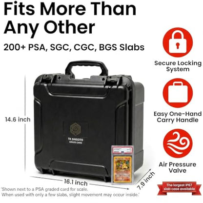 4 Row Graded Card Storage Box, IP67 Waterproof Hard Slab Case Holds 200+ PSA BGS SGC Graded Cards & 800+ Top Loaders, Baseball Sports Trading Card Carrying Case with Dividers, Large - size: LARGE