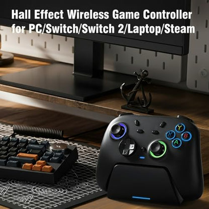 DuLingKer Wireless Controller for PC/Switch 1&2/Android with Charging Dock | Controller with Hall Effect Joystick and Trigger RGB M1/M2 Buttons Vibration, Gamepad for Windows PC/Switch 1&2/Steam/Android