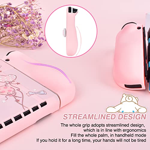 DLseego Cute Dog Switch OLED Protective Case Silicone Soft Cover Shockproof Pink Skin Joy Con Shell with 4PC Cat Claw Thumb Grips Caps