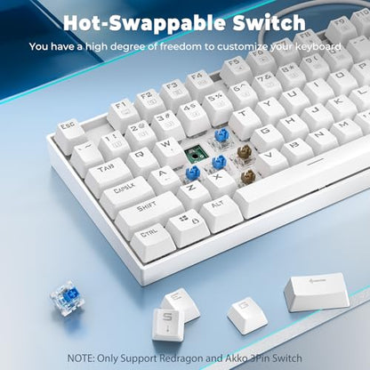 Redragon K552P Mechanical Gaming Keyboard TKL with 18 Backlight Modes, Hot-Swappable Blue Switches, 87-Key Compact Ergonomic Design, N-Key Rollover & Software Programmable Macro - RGB, White - color: White RGB