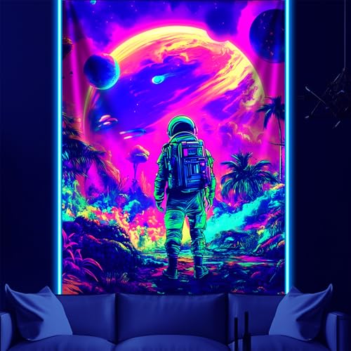 NYZE Astronaut Space Tapestry for Bedroom, Glow in the Dark Room Decor Wall Tapestries, Cool Galaxy Planet Wall Hanging, Wall Hanging for Men Guys Gamer Room Dorm Living Room 44x60 in - color: Astronaut E, size: 44"L x 60"W