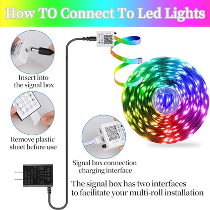 QZYL LED Lights for Bedroom, 25FT RGB LED Strip Lights with 44 Keys IR Remote, Smart LED Light Strip with Adhesive Backing Adjustable Brightness App Control for Bedroom Party Decoration