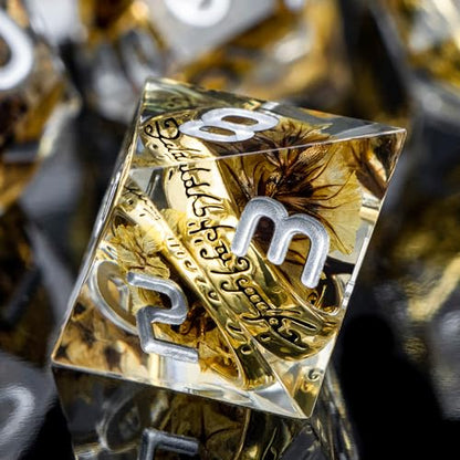 Magic Golden Ring DND Dice Set Sharp Edge Red Resin Dice with Box, for use with RPG D&D Tabletop Games Lord D and D Polyhedral Dice Set - color: Ring -Flower-2