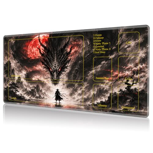 for MTG Playmat with Zones 24 x 14 Inch, TCG Card Game Play Mat | Stitched Edge & Non Slip Rubber Base Trading Card Mat with Smooth Surface Gaming Desk Mat for Tabletop Games, Art Dragon Moon - color: Art Dragon Moon, size: Zones