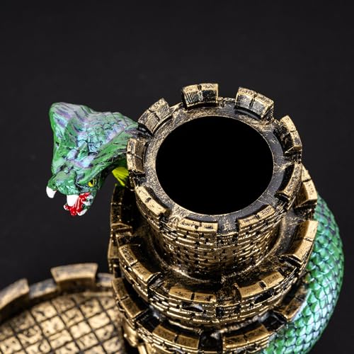 Castle DND Dice Tower Ancient Gold D&D Dice Rolling Tower for RPG | Snake Design, Resin, Dice Roller with Tray, Dungeons and Dragon DM Gift, DND Accessories, for Role Playing Game Tabletop Game - color: Golden