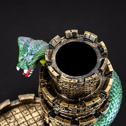 Castle DND Dice Tower Ancient Gold D&D Dice Rolling Tower for RPG | Snake Design, Resin, Dice Roller with Tray, Dungeons and Dragon DM Gift, DND Accessories, for Role Playing Game Tabletop Game - color: Golden
