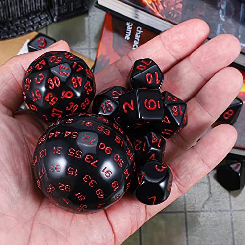 CiaraQ DND Polyhedral Dice Set (15pcs) D4-D100 Game Dice with Dice Bag | Acrylic Role Playing Dice for Dungeons and Dragons MTG Table Games (Black & Red) - color: Black & Red