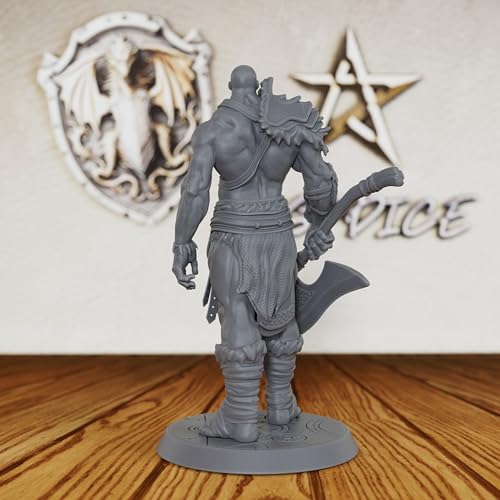 AUSPDICE Dungeons and Dragons Miniature 32mm for TTRPG - Barbarian AS407 | Unpainted DND Minis, Tabletop RPG Game Figurine, RPG Gift for Role Playing Gamers & Barbarian Lore Enthusiasts Axe Warrior