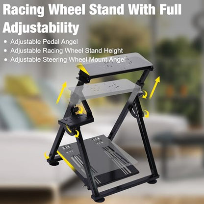 PLLOVOR racing wheel stand Foldable with Triangular Base, Adjustable Height and Angle, Handbrake Compatible for Logitech G27 G29 G920 G923, Thrustmaster T300 T248, Fanatec Racing Simulator Cockpit