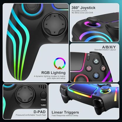 MINSWC For PS5 Controller Wireless with RGB Lighting Black | Compatible with PS5 Controller/Windows PC,/Android/iOS - color: black