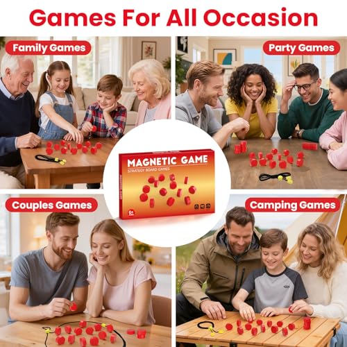 LLESSOO Magnet Game with String, Fun Strategy Board Games for Kids 8-12 and Adults, Magnetic Game for Family Night, Party & Travel, Includes 20 Chess Pieces, Rope and Storage Bag - color: Red