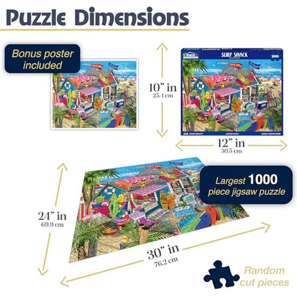 White Mountain 1000 Piece Jigsaw Puzzle Summer Beach Shop, Surf Shack | Large Pieces, Gift for Adults and Family, 24"x30" in