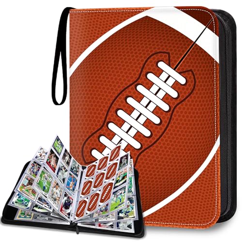 9 Pocket Football Card Binder with Sleeves Holds 900 Sports Trading Cards | Sports Card Book Holder Fits TCG, MTG & All Sports Trading Cards for Hobby Collection, Daily Storage, Trading and Display - color: Football 900 Cards