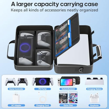 Carrying Case Compatible with PS5/Slim/Pro Disc & Digital, P S5 Travel Case for Play 5 Controllers, PS Portal, Game Discs, PS 5 Protective Travel Bag Play 5 Carry with Zipper Pocket, Black and White - color: Black & White